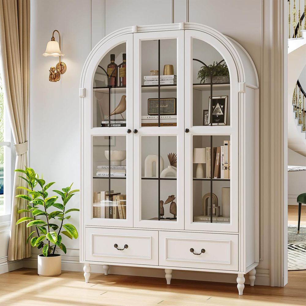 Glass Cabinet Display - 70,8'' hoge gebogen keukenkast, grote opbergkast