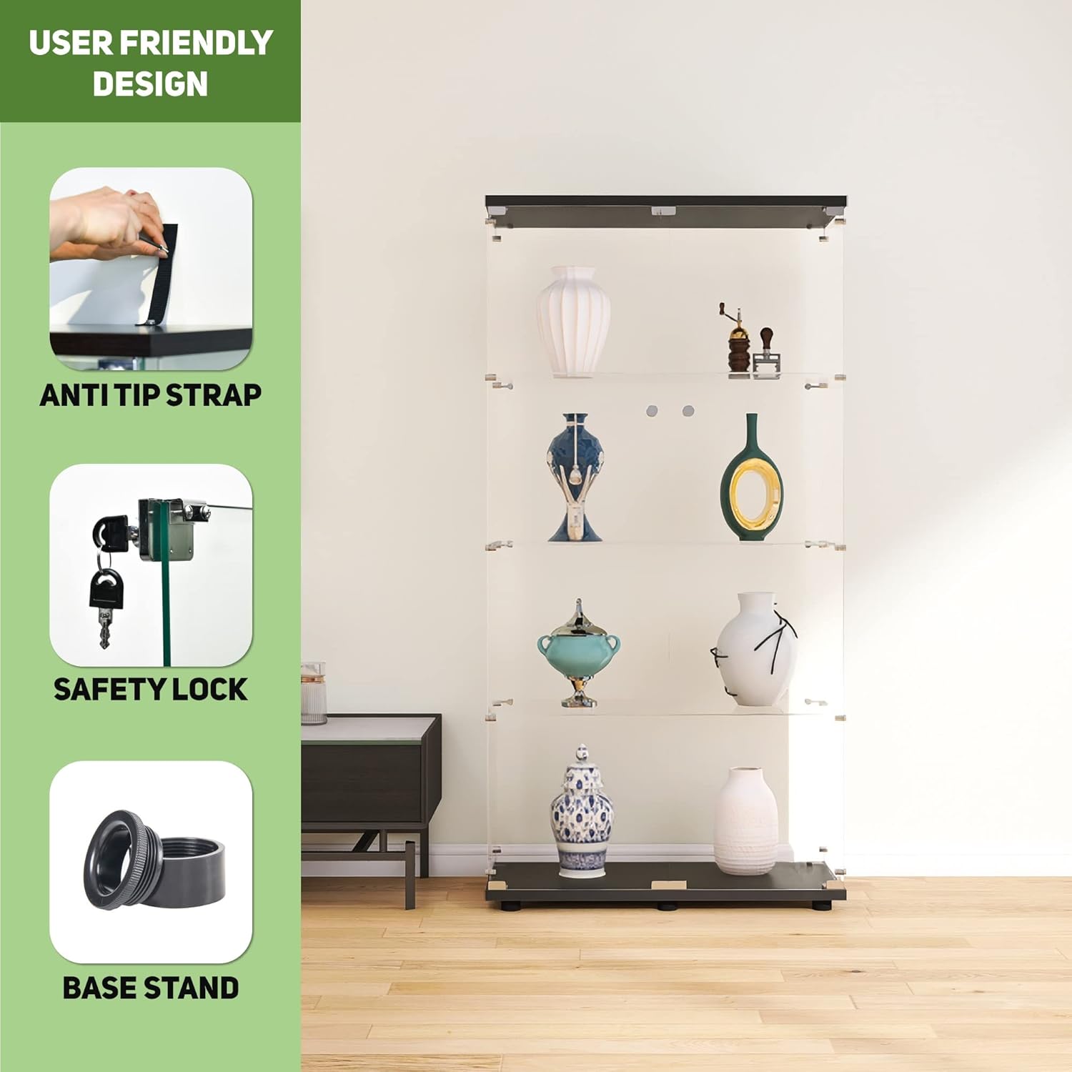Glazen vitrinekast met 4 plank - Glass Cabinet Display recensie en prijs